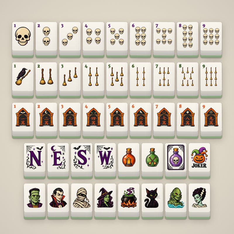 The Boo Crew mahjong set, Standard tiles, full set laid out