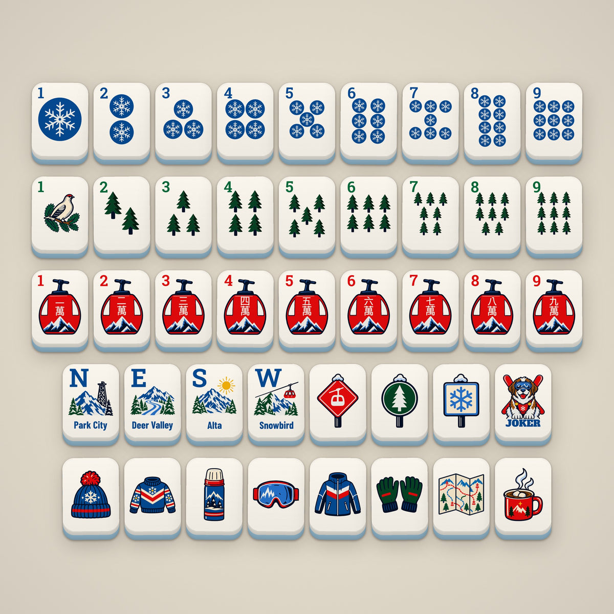 First Chair mahjong set, Large tiles, full set laid out
